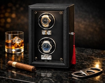 Luksusowy drewniany nakręcacz zegarków, 1-8 gniazd, niebieska dioda LED, obudowa z cichym silnikiem