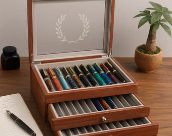 Spersonalizowane drewniane pudełko na długopisy z podwójną warstwą do przechowywania