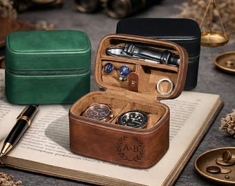 Spersonalizowane skórzane etui podróżne na zegarek, grawerowane pudełko na zegarek, prezent dla drużby