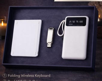 Zestaw prezentowy dla mężczyzn, zestaw podróżny, pamięć USB i kubek do kawy, prezent technologiczny dla niego, niezbędne akcesoria biurowe