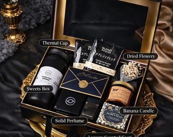 Luksusowy zestaw prezentowy dla drużbów, prezent z podziękowaniami dla świadka, czarno-złote etui na pamiątkę z herbatą, szklanką, ręcznikiem i kartką, upominek dla gości weselnych