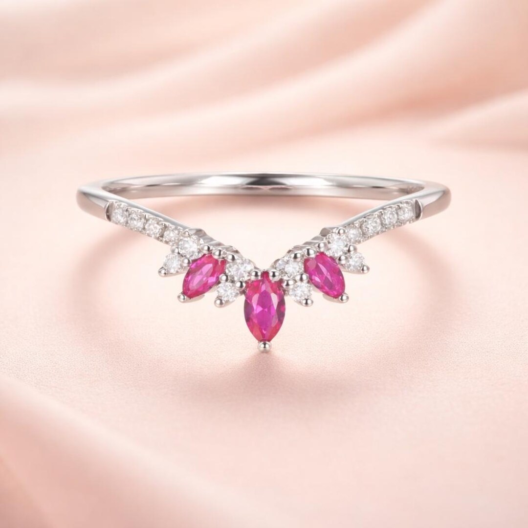 Nature Inspired Pink Ruby Ring, Marquise Cut Leaf Design Ring, Minimal ...