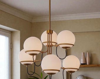 Cosmic Mid Century Chandelier | Handmade 1950s Style 6-Light Brass Flush Mount