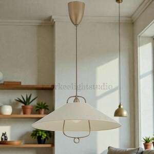 1950s Mid-Century Brass Chandelier, Handmade Italian Linear Pendant Ceiling Light image 1