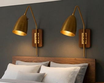 Middeleeuwse moderne koperen kegelvormige wandkandelaars, verstelbare zwenkarmverlichting