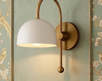 Massief messing wandkandelaar – lichtkoepel uit het midden van de eeuw, minimalistische make-uplamp (vast bedraad/plug-in)