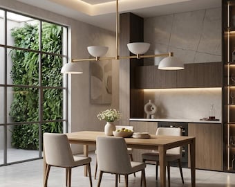 Moderne Spoetnik-kroonluchter uit het midden van de eeuw, 4-lichts messing hanglamp