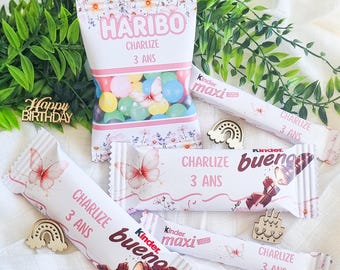 Personalized candy bar for girls | Floral birthday decorations | Personalized candy bags | Pink flower tags | Pastel flower theme