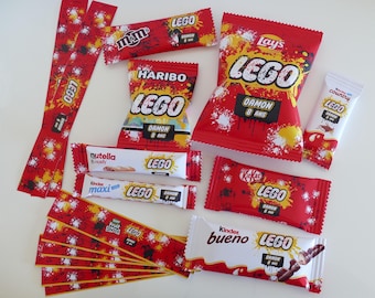 Personalized confectionery | Personalized candy | Children's birthday decorations | Children's party stationery | LEGO theme or other themes of your choice