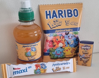 Personalized stationery | Birthday | Children's birthday decorations | Birthday party | Candy bar | Pokemon theme or other theme of your choice