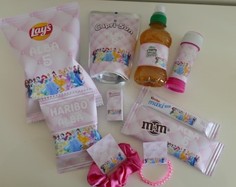 Personalized chips | Baby shower | Candy bar | Children's birthday decorations | Party stationery | Disney Princess theme or other options