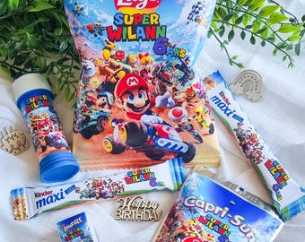 Personalized candy bags for boys' birthdays | Kids' candy bar | Personalized party favors | Video game birthday decorations | Mario theme