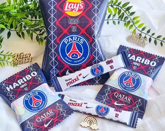 Personalized candy bar for a boy's birthday | Football party decorations | Personalized candy bags | Children's party favors | PSG theme
