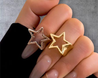 Star-Shaped Ring for Women - Open Shape Resizable, Gold & Silver Options
