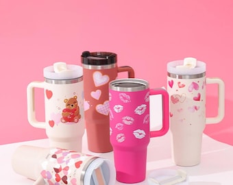 40 oz Insulated Stainless Steel Tumbler with Handle and Straw