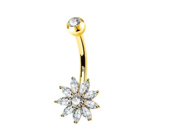 Lab Grown Diamond Floral Belly Button Piercing: 14k Gold Flower Naval Bar