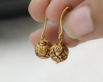 Gold Ball Earrings, Ball Drop Earrings, Small Gold Drop Earrings, Minimalist Earrings, Gold Ball Dangle Earrings, Handmade Jewelry Gift.