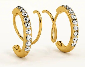14k Yellow Gold Diamond Pave Threader Earrings, Handmade
