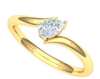 Anillo de compromiso con diamantes cultivados en laboratorio de talla pera, solitario bypass en oro amarillo de 14 k