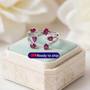 Handgemachter Edelstein Schmuck mit Rubin und Rubin 9k/14k Weissgold
