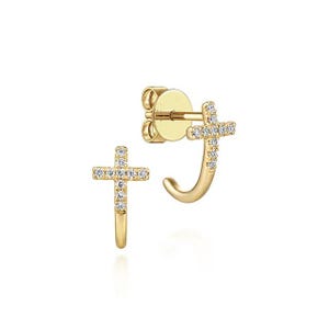 Natürliche Diamant Kreuz Creolen Ohrringe, einzigartige Hochzeit Ohrringe, 14k Solid Gold offene Creolen, J Form Ohrringe, Weihnachtsgeschenk