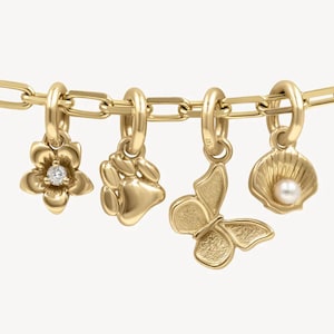 Solid 14K Gold Mini Charms – Butterfly, Paw Print, Flower, Shell Pearl for Bracelets