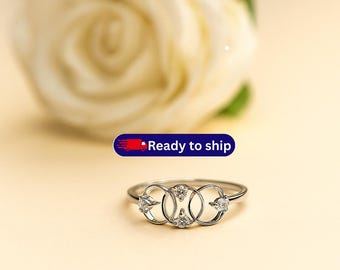 9k/14k White Gold Diamond Ring, Triple Circle Openwork Design