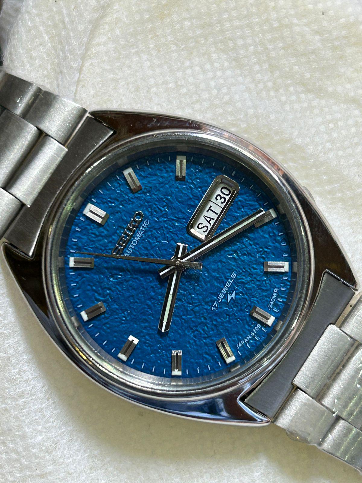 Vintage 1970s Seiko 6309 Deep Blue Snowflake Automatic Watch – Day