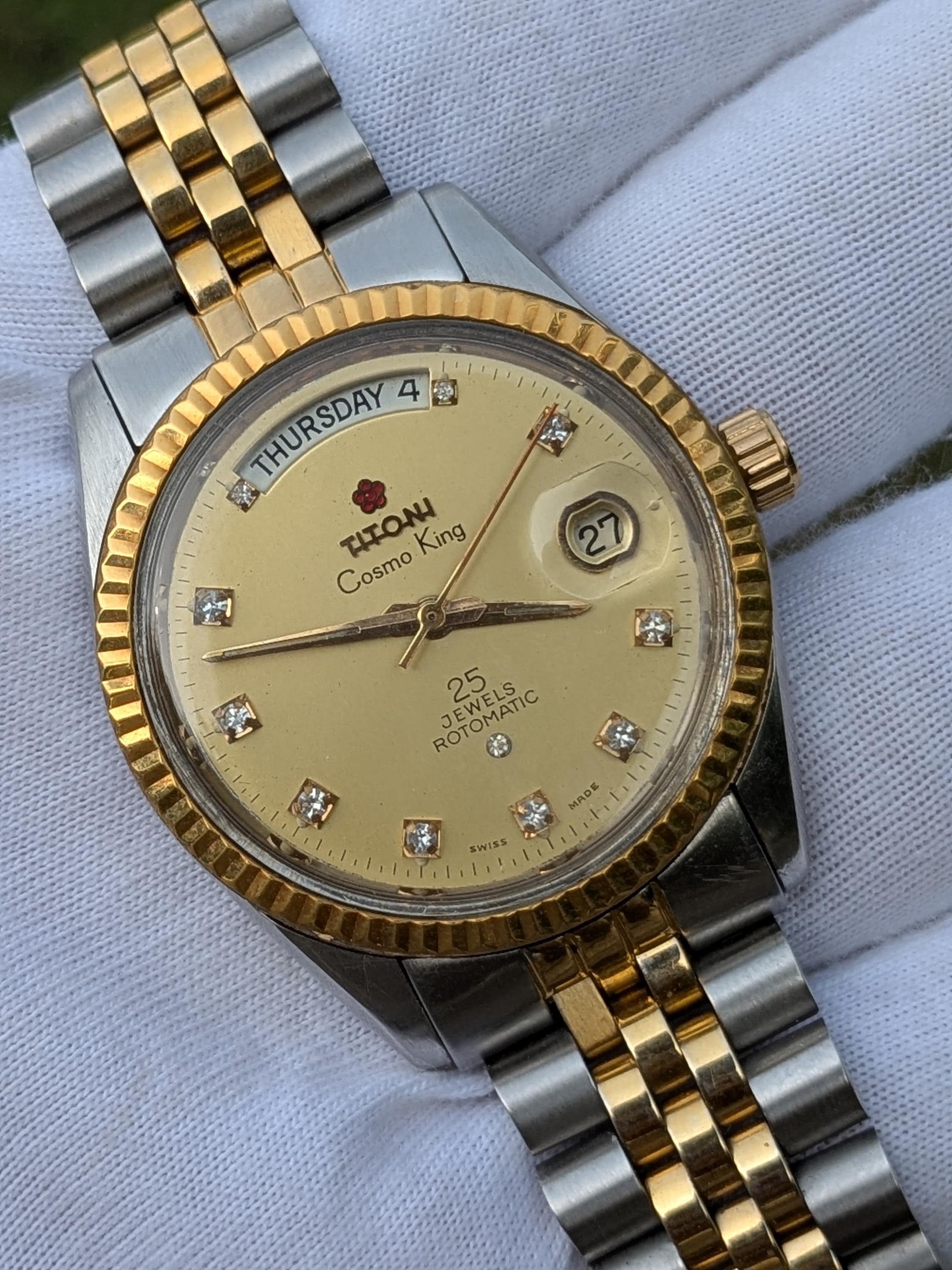TITONI 腕時計 自動巻 ゴールド Rotomatic 25石 Genuine Titoni President Cosmoking 25jewels Rotomatic Champagne