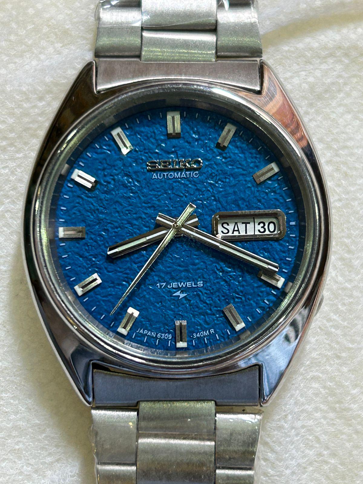 Vintage 1970s Seiko 6309 Deep Blue Snowflake Automatic Watch – Day