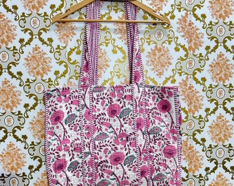 Cotton Tote Bags Block Print Women Shoulder Quilted Purses