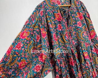 Hand Block Printed Cotton Midi Dress – Boho Vacation Wear