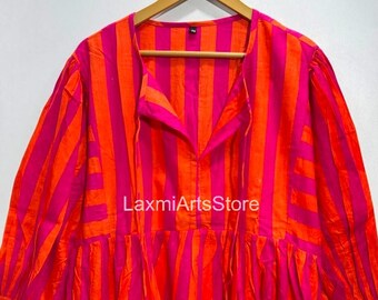 Striped Cotton Gauze Midi Dress – Boho India Wear Summer Lounge Dress
