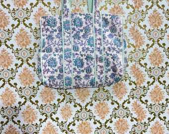 Block Print Cotton Tote Bags Womens Shoulder Quilted Purses