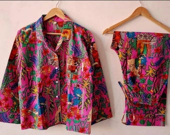 100% Cotton Pajama Set Floral Print Night Wear Suit Soft Breathable Sleepwear Pj Set
