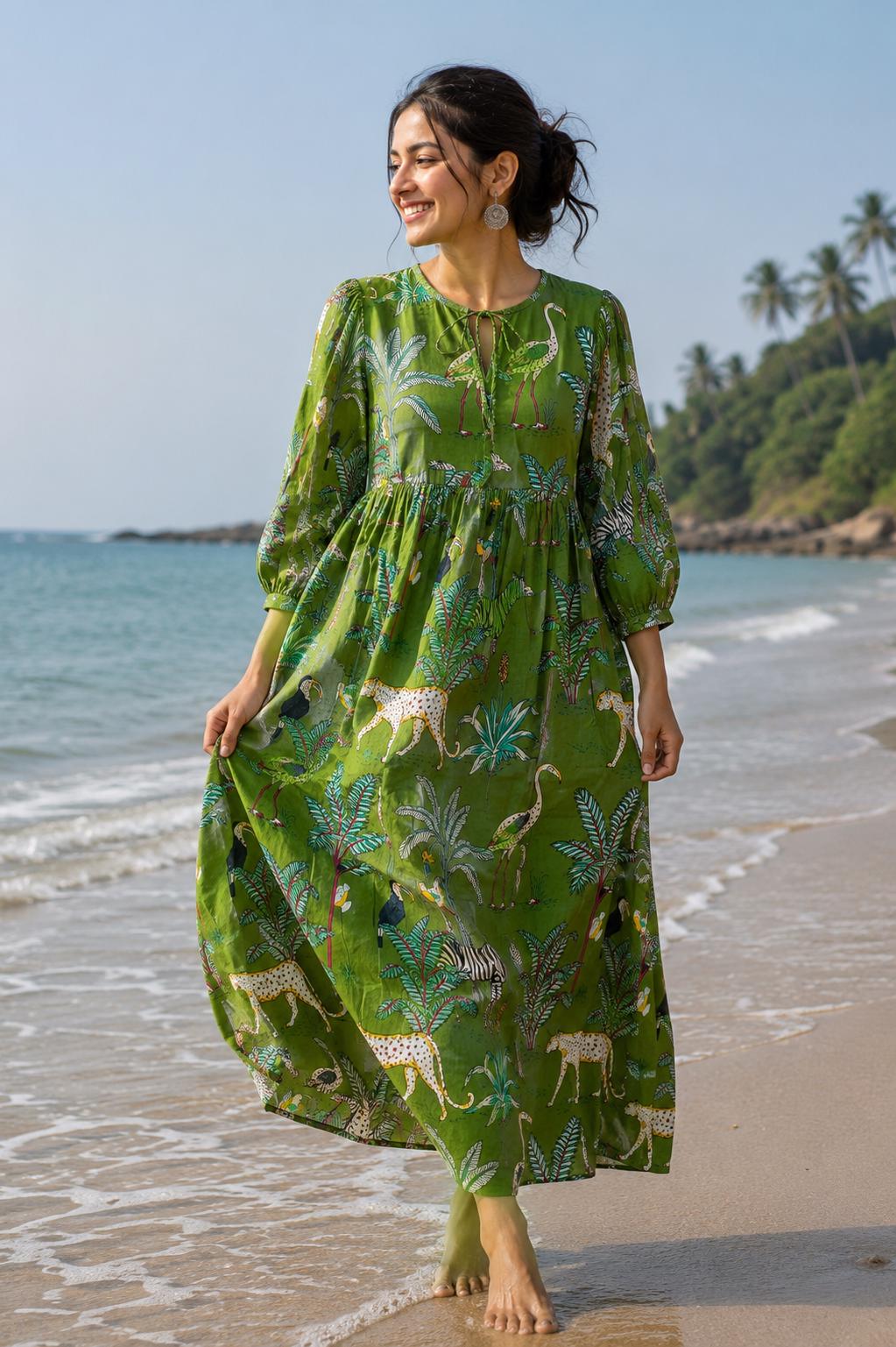 jungle green colour dress Bodrum Mini Dress
