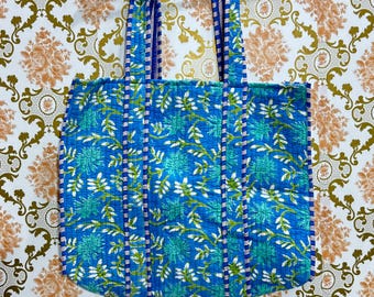 Cotton Tote Bags Block Print Women Shoulder Quilted Purses