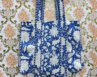 Tote Bags Women Shoulder Cotton Block Print Quilted Purses