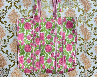 Cotton Tote Bags Block Print Women Shoulder Quilted Purses