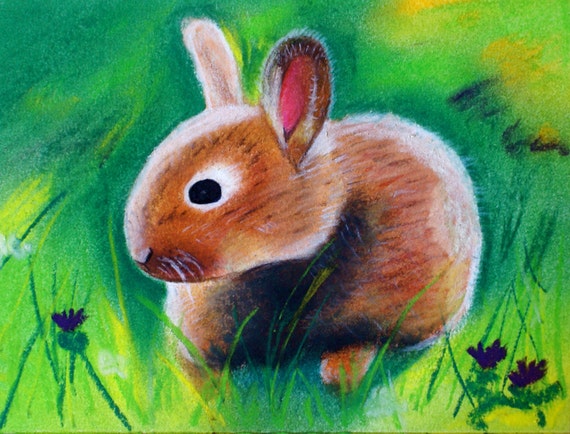 Items similar to Baby Animals Series: Baby Bunny Chalk Pastel Drawing ...