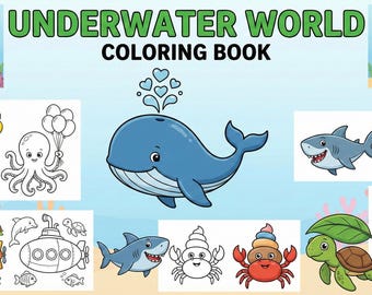 Libro para colorear del mundo submarino para niños: ballenas, delfines, tiburones, peces y criaturas marinas.