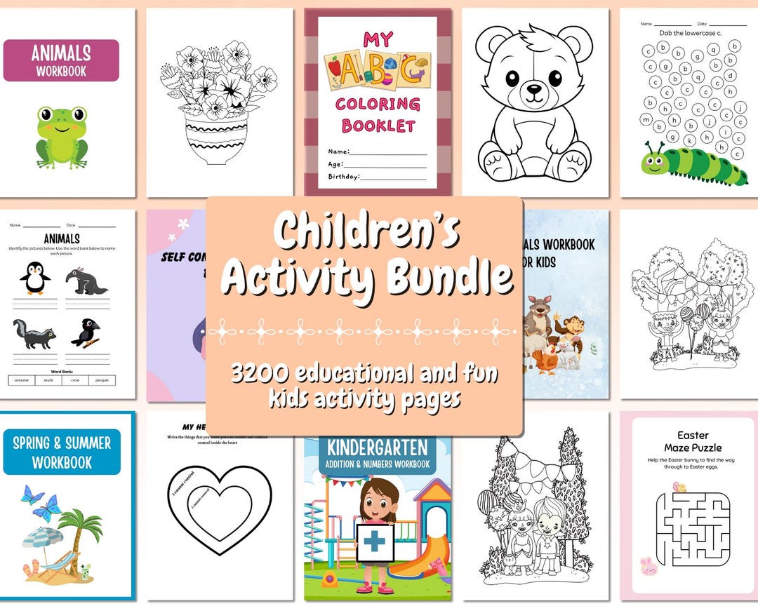Activity Pack Pages Kids Printable Activity Bundle, Children's Activity Bundle Kids ...