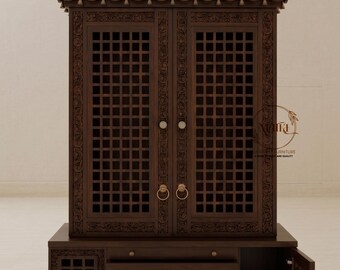 Handcrafted Mango Wood Hindu Mandir for Home - 6 Feet Large Puja Cabinet with