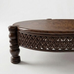 Hand-Carved Round Mango Wood Coffee Table - 36" Large Circular Center Table image 6