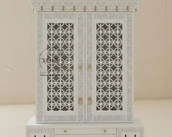 Hand-Carved Solid Mango Wood Hindu Temple – Intricate Jaali Work Home Mandir