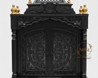 Handcrafted Mango Wood Pooja Mandir – Indian Home Temple with Storage