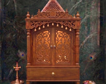 Handcrafted Mango Wood Home Mandir – Traditional Wooden Temple for Puja
