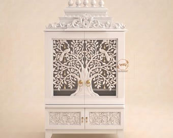 Large Handcrafted White Mango Wood Hindu Temple for Home - 72" Height