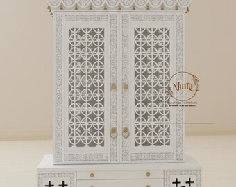 Handcrafted Mango Wood Puja Mandir with Intricate Jali Carving