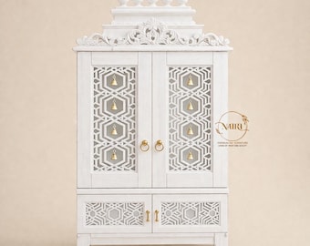 Handcrafted White Mango Wood Temple for Home | Large Hindu Mandir